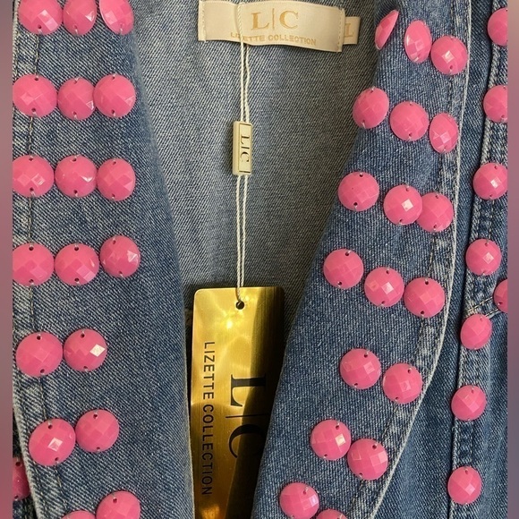 Lisette Embellished Ruffle Denim Vest Oversized Urban Streetwear NWT Y2K - Picture 7 of 13